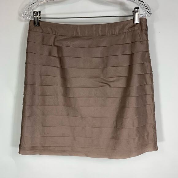 Loft Silk Tan Taupe Layered Mini Skirt Sz 6P - Picture 1 of 3
